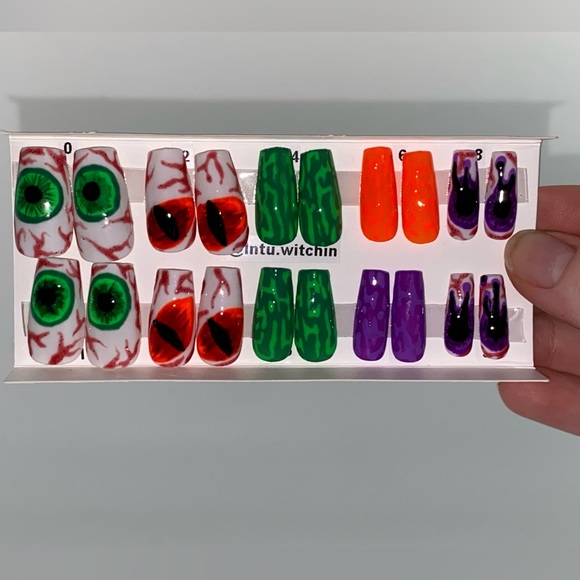 Handmade long coffin shape press on nails - Halloween - Picture 1 of 11